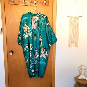 Vintage Green Japanese Kimono Robe